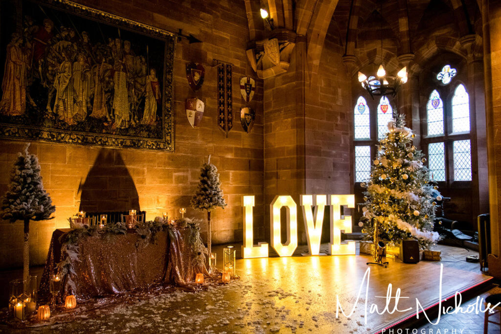 Great Hall at Peckforton Castle ready for a wedding