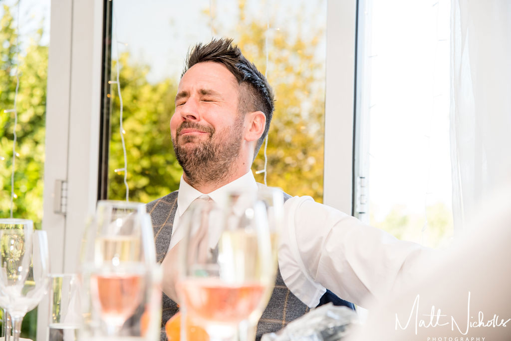 Groom during speeches at Priory Cottages Wedding