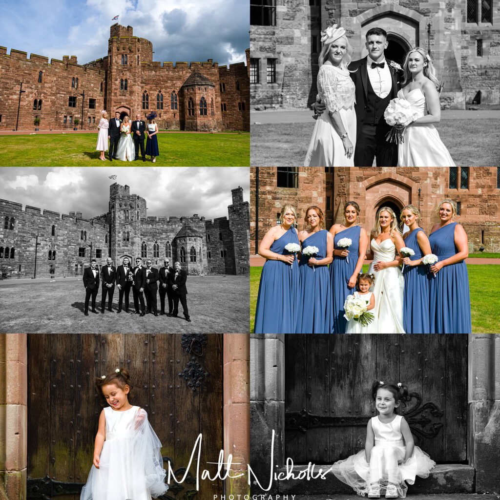 Group photographs and flower girls at Peckforton Castle