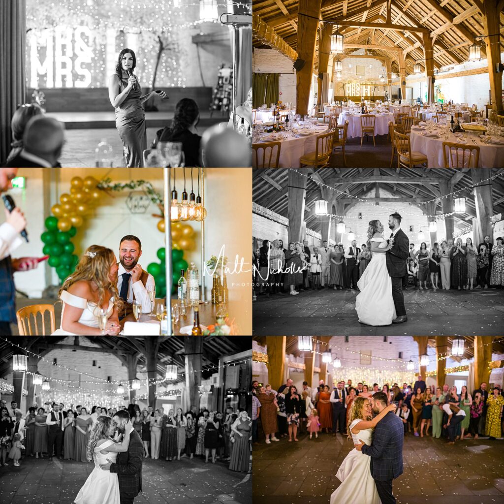 Speeches and first dance at East Riddlesden Hall Wedding