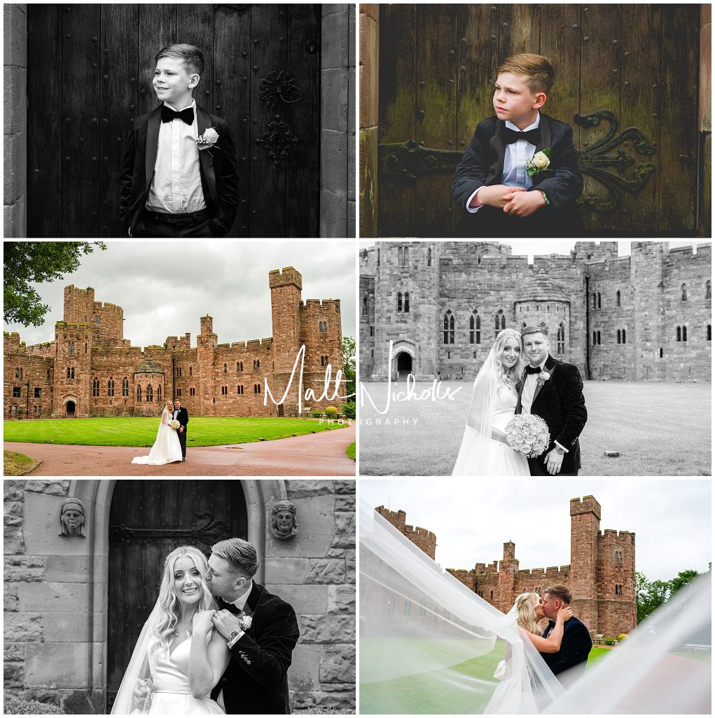 Page boy and Bride and Groom at Peckforton Castle