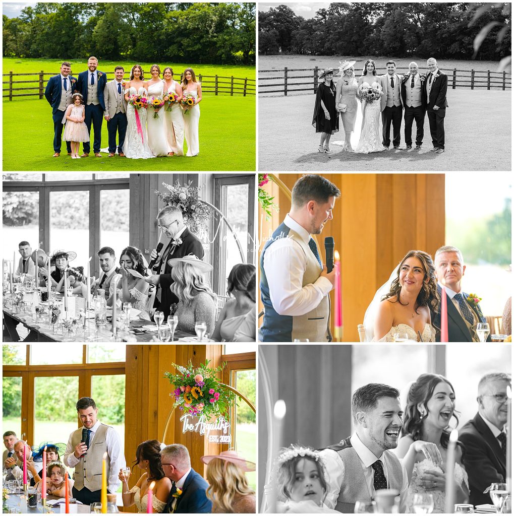 Speeches and formal photographs at The Out Barn Wedding venue near Clitheroe