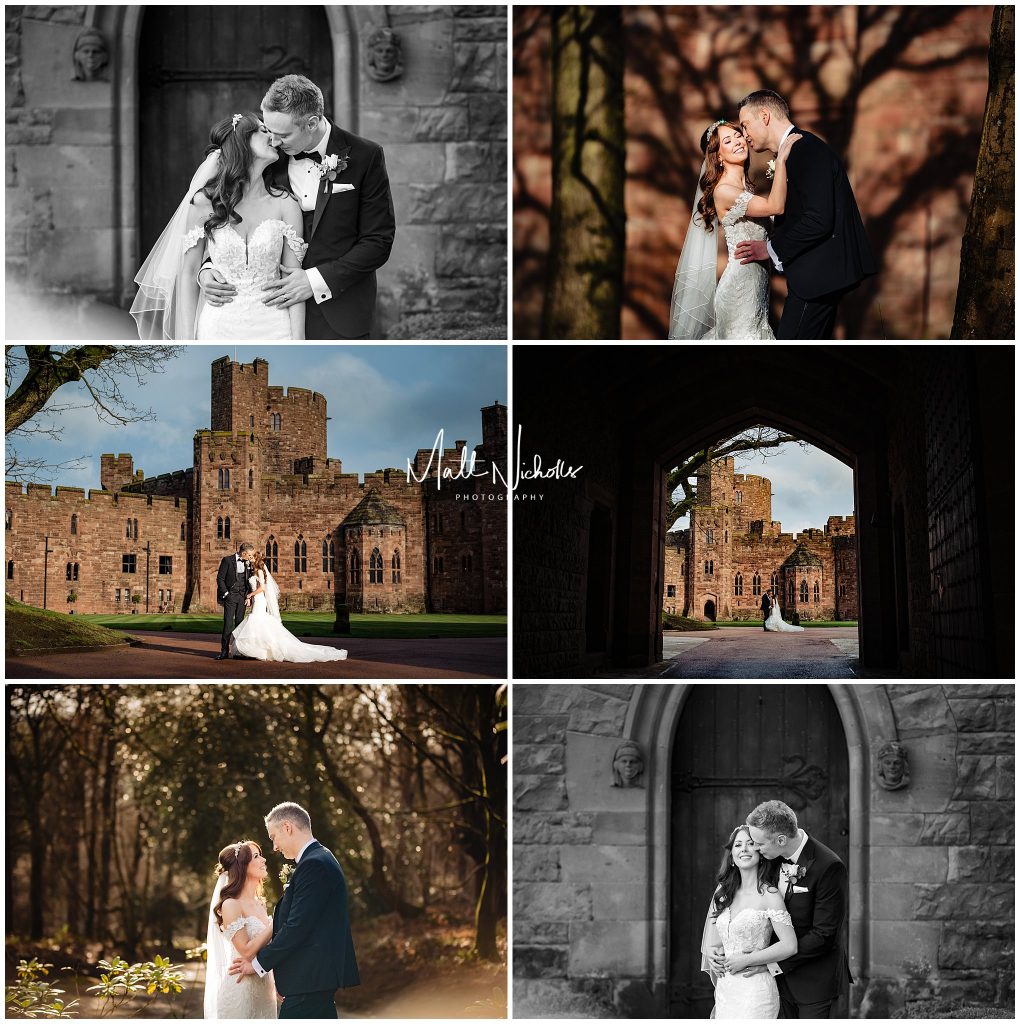 Bride and Groom wedding photographs at Peckforton Castle