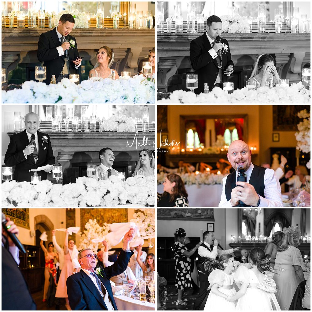 Wedding Speeches and singing waiters at Peckforton Castle wedding venue