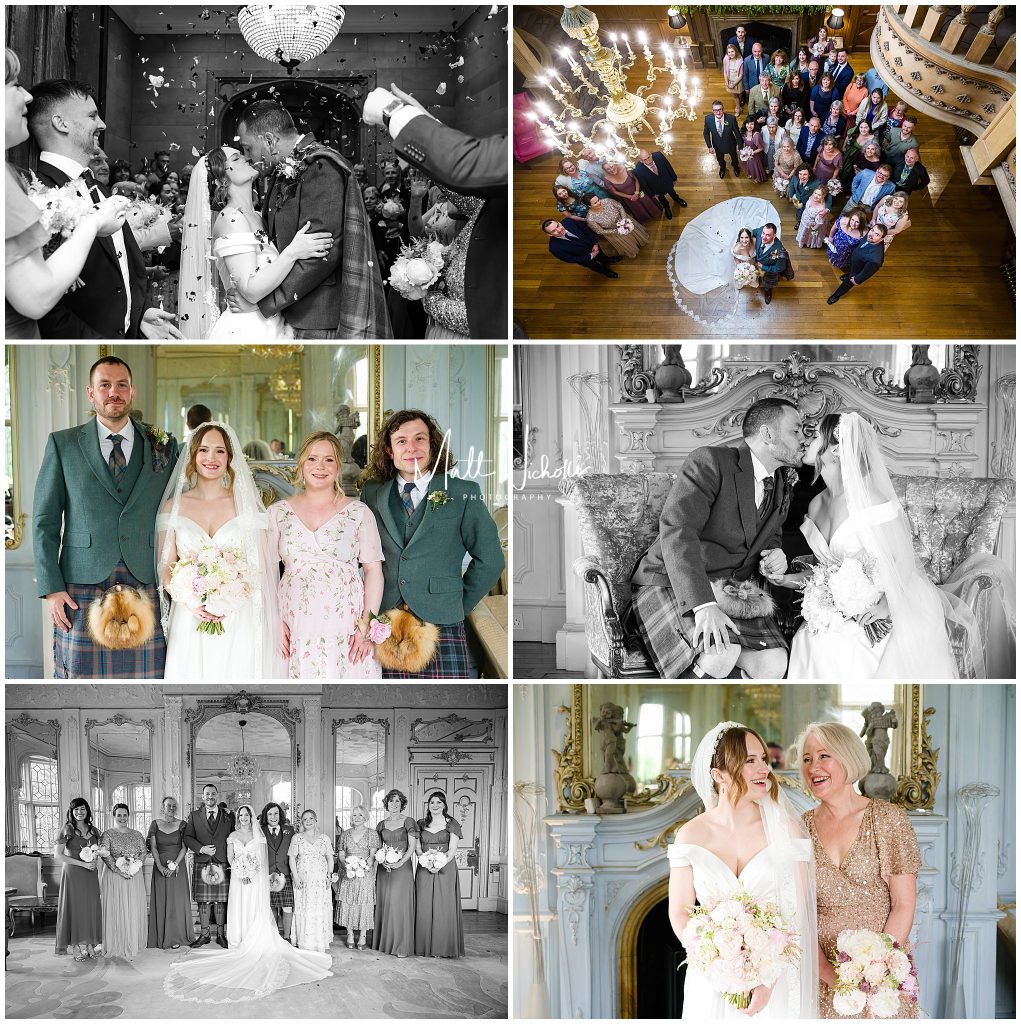 Formal group wedding photographs at Thornbridge Hall wedding venue