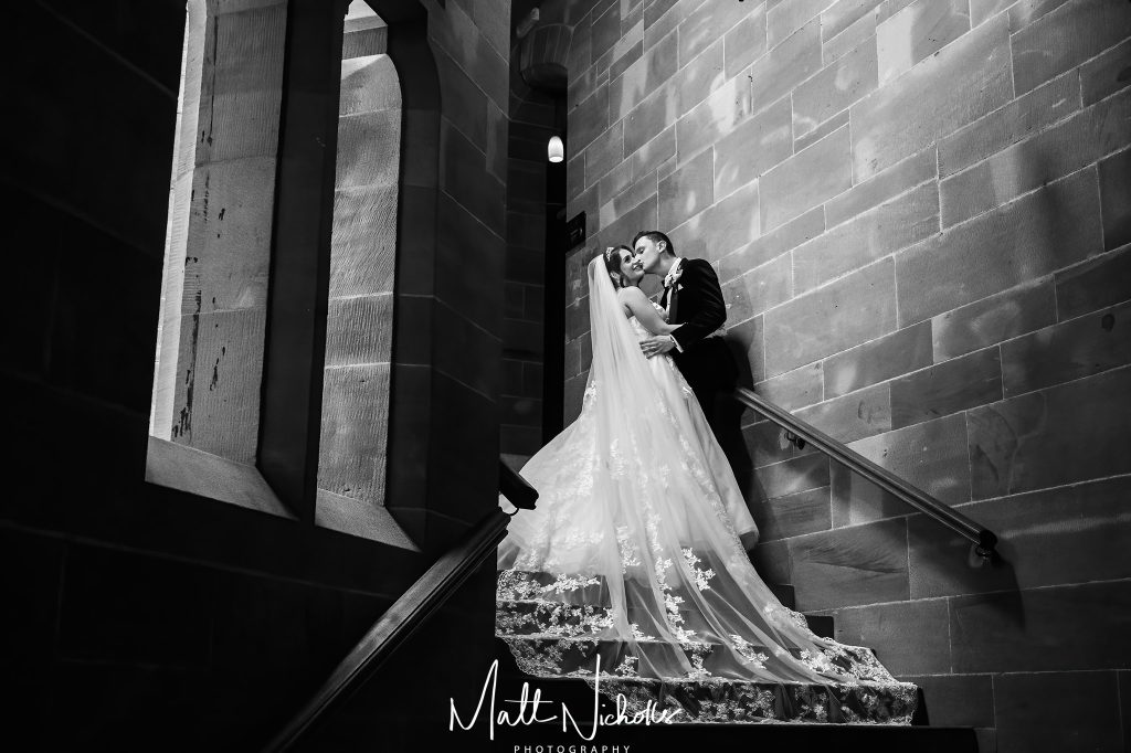 Bride and Groom Wedding Photograph at Peckforton Castle wedding venue in Cheshire