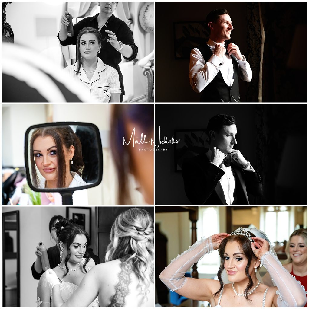 Bride and Groom getting ready at Peckforton Castle wedding venue in Cheshire
