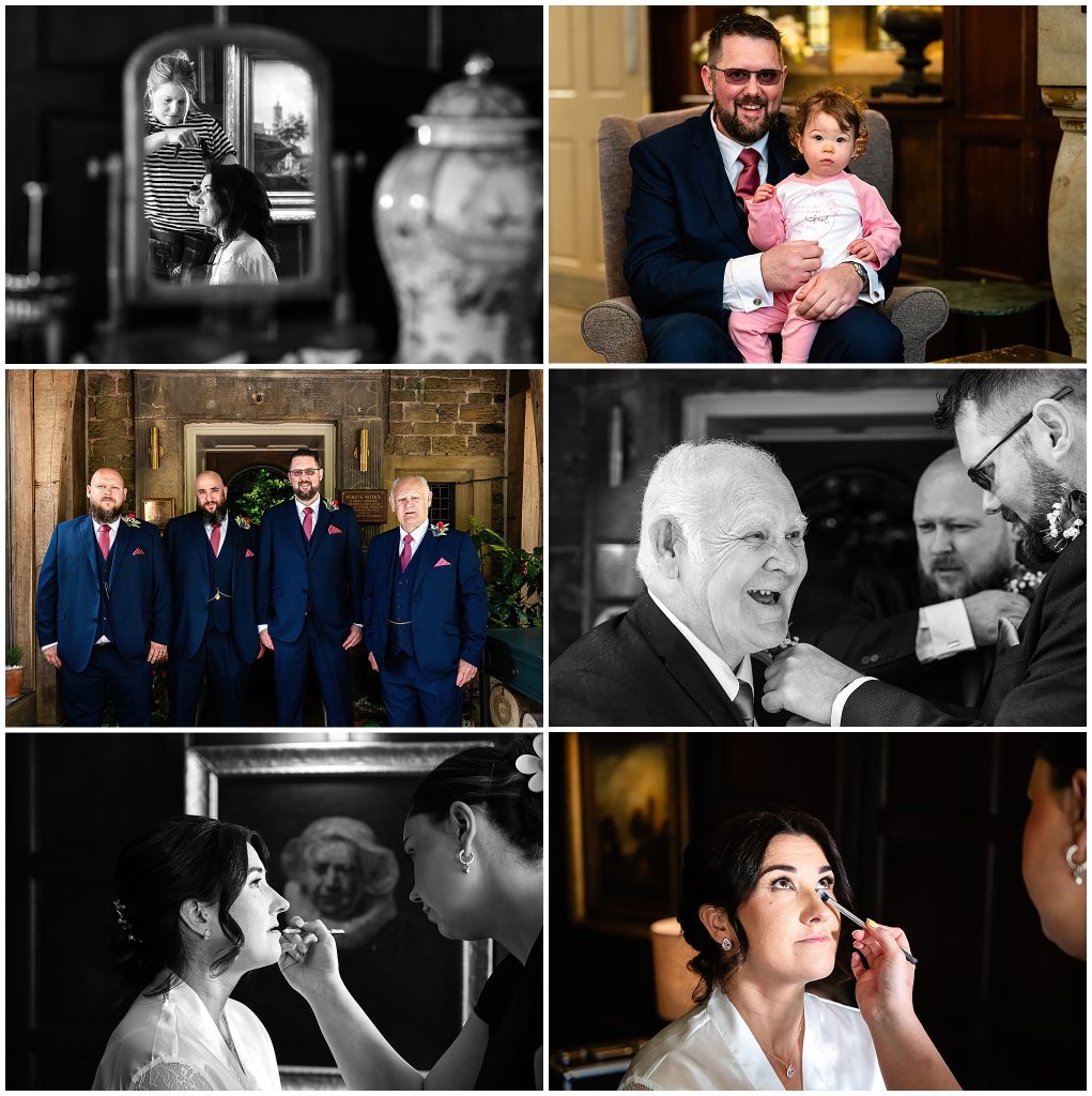 Bride and Groom getting ready at Whitley Hall Sheffield wedding venue