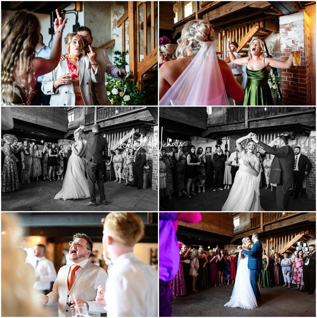 Evening reception and first dance Wedding at Woolas Barn